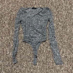pretty little thing grey bodysuit long sleeve